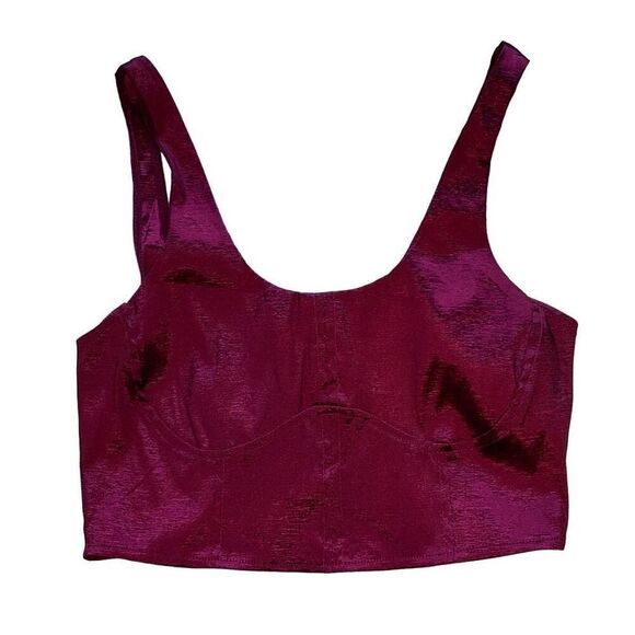 House Of Harlow NWOT Crop Top Satin Metallic Purple Shimmer Pull-On Party Rave M - Picture 1 of 5
